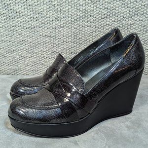 Stuart Weitzman Size 9.5 Platform Loafer Wedge Gunmetal/Green Tint